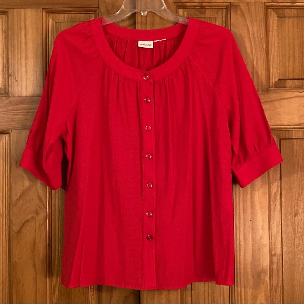 NWOT White Stag Vintage 90s Blouse Short Sleeve 3/4 Sleeve Top Red Size XL